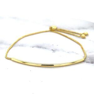 Women 14K Yellow Gold 9.25" Draw String Polished Curved Bar Friendship Bracelet